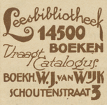 717233 Advertentie van W.J. van Wijk, Leesbibliotheek, Schoutenstraat 3 te Utrecht.